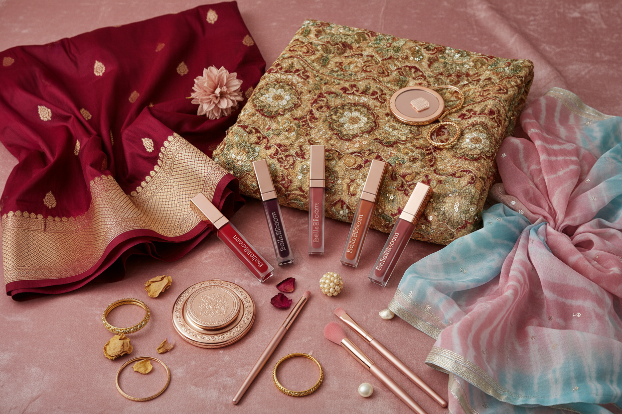 Matching lipstick shades with Indian ethnic wear — saree, lehenga by BellaBloom