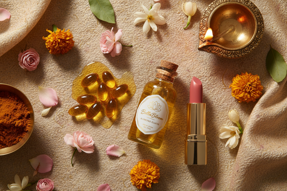 Vitamin E and almond oil benefits in BellaBloom lipstick — nourishing ingredients for healthy lips