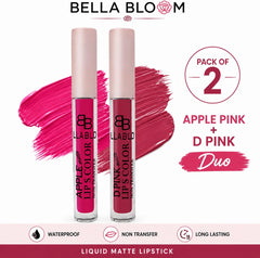 BellaBloom Apple Pink & Deep Pink Liquid Matte Lipstick | Waterproof | Transfer Proof | Smudge Proof | Long Lasting | 5 ml