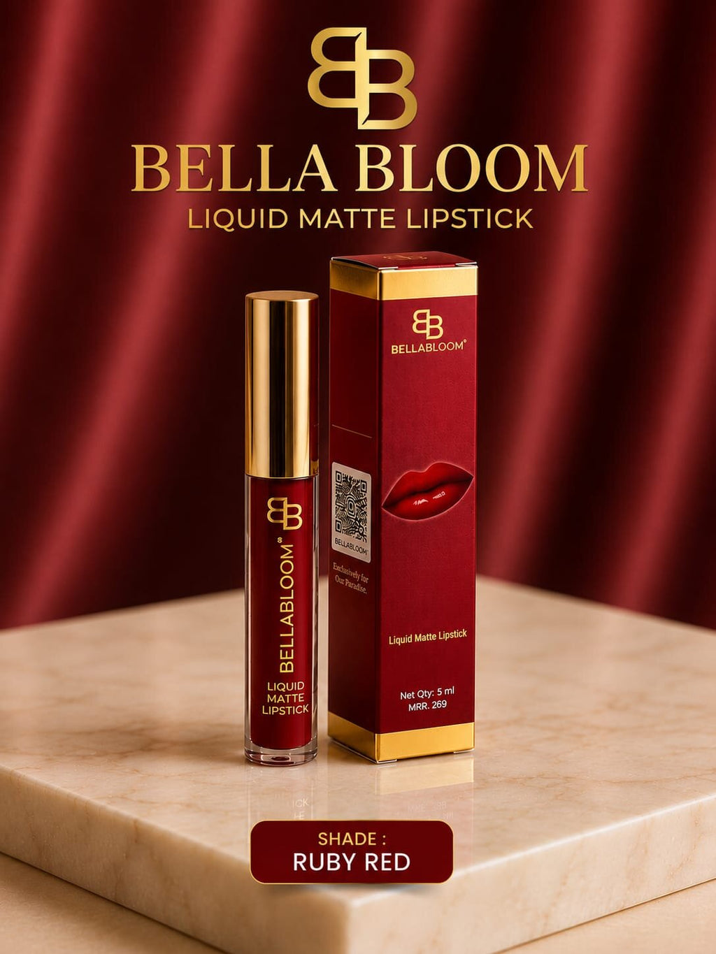 BellaBloom Dark Red liquid matte lipstick 5ml Ruby Velvet family - image 2