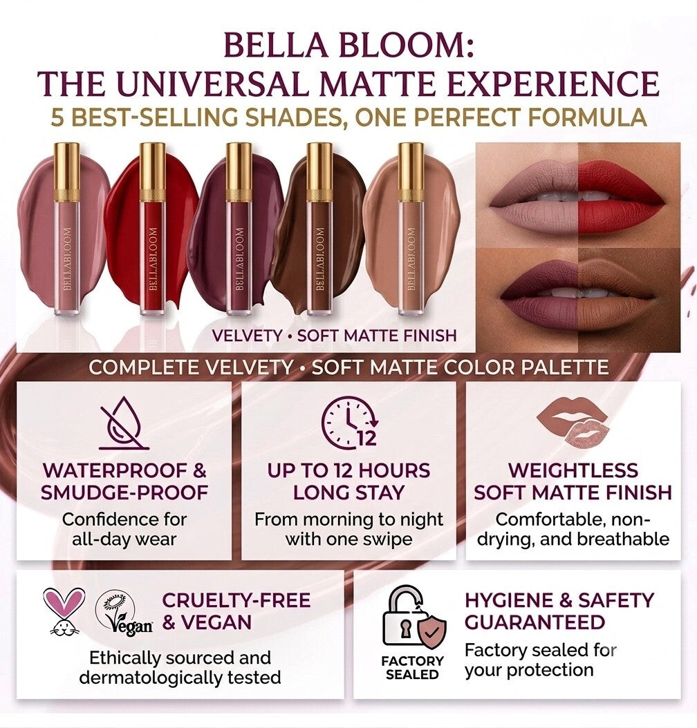 BellaBloom Luxe Liquid Matte Lipstick - waterproof transfer proof liquid matte lipstick