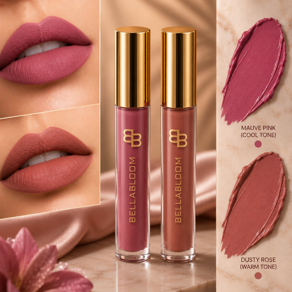 BellaBloom Nude Brown & Mauve Pink liquid matte lipstick 5ml Mauve Mocha Duo family