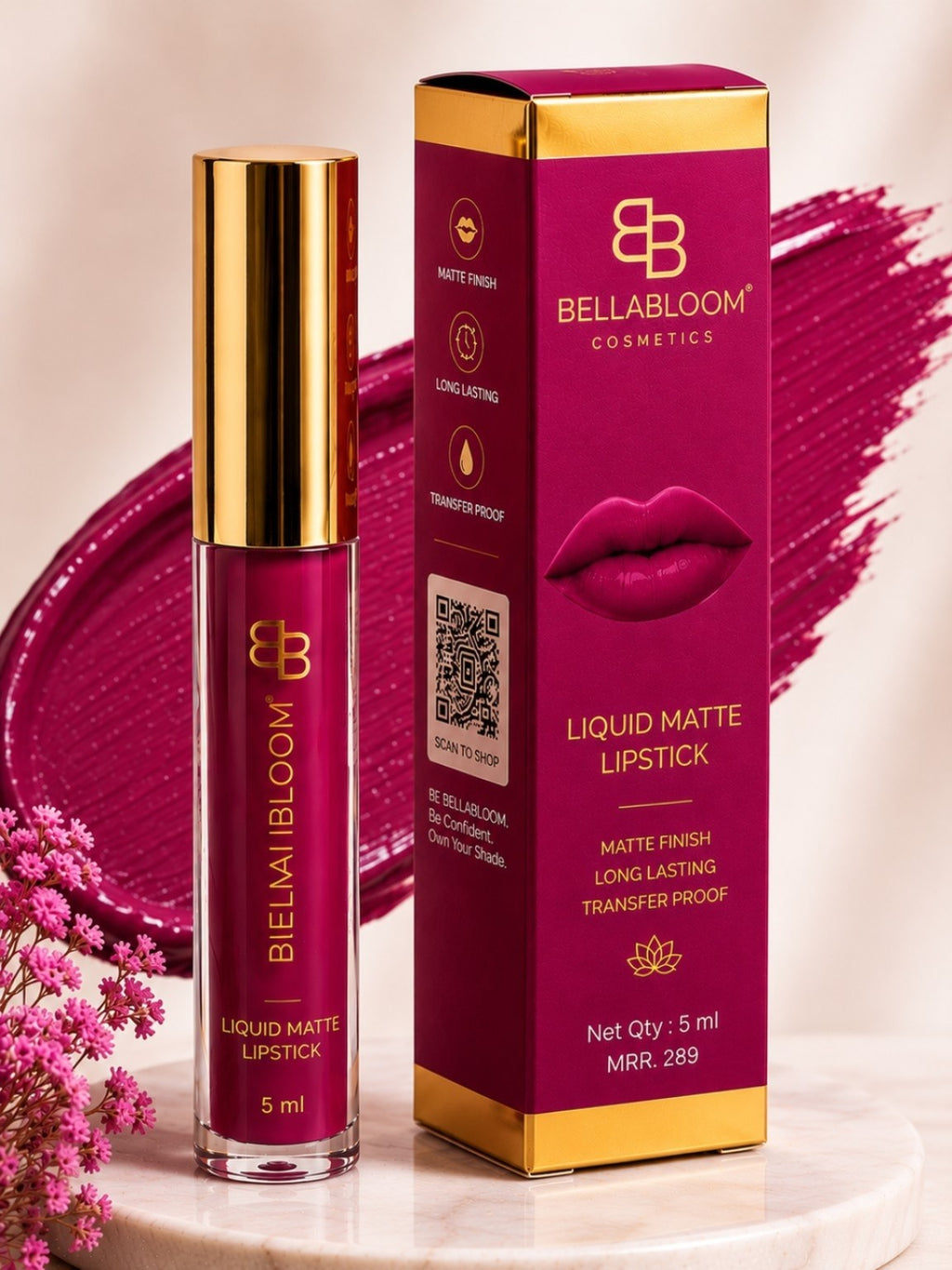 BellaBloom Dark Pink Liquid Matte Lipstick — product image 3