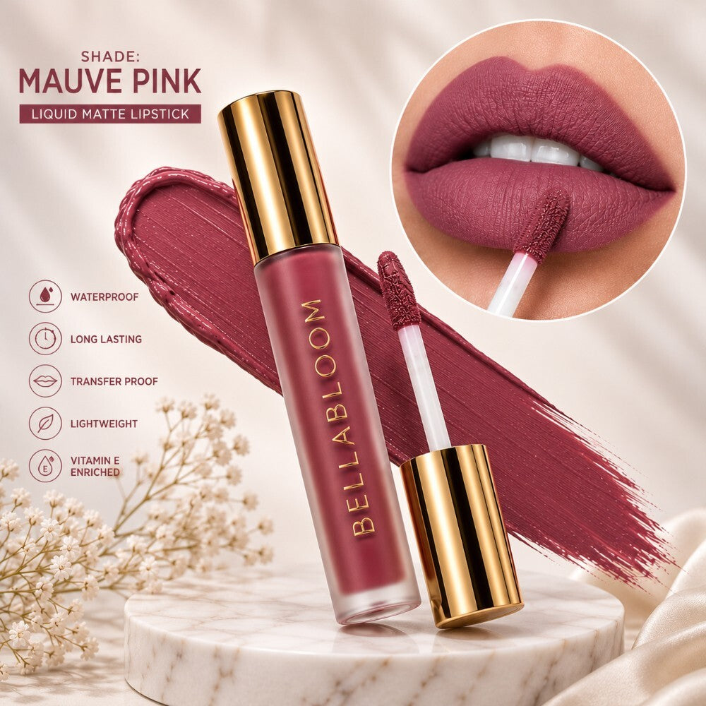 BellaBloom Mauve Pink liquid matte lipstick 5ml Mauve Muse Classic family
