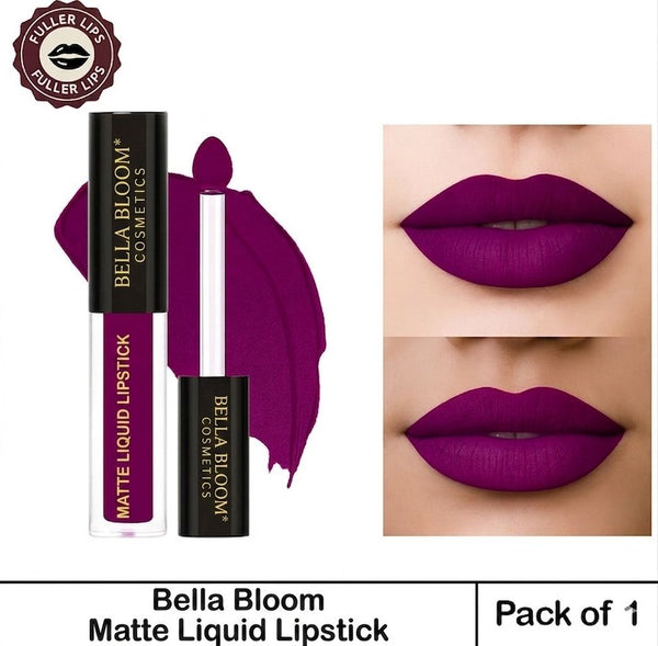 BellaBloom Purple Liquid Matte Lipstick | Waterproof | Transfer Proof | Smudge Proof | Long Lasting | 5 ml