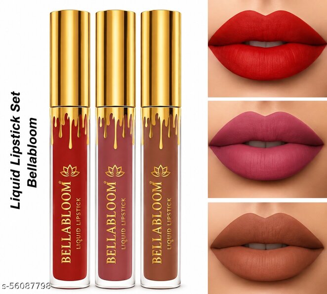 BellaBloom Dusky Rose, Mauve Pink & Dark Pink liquid matte lipstick 5ml Nude Rose Pink Trio family