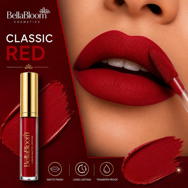 BellaBloom Ruby Red | Waterproof Liquid Matte Lipstick | Waterproof & Transfer Proof | 5ml