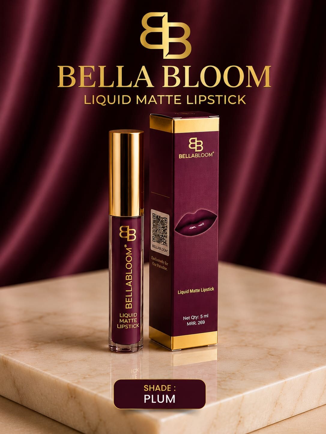 BellaBloom Plum Liquid Matte Lipstick – 5ml