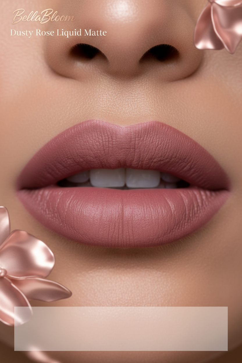 BellaBloom Dusty Rose Liquid Matte Lipstick — Waterproof, Transfer-proof, Smudge-proof | Pink/Mauve Color Family | Indian Skin Tones

