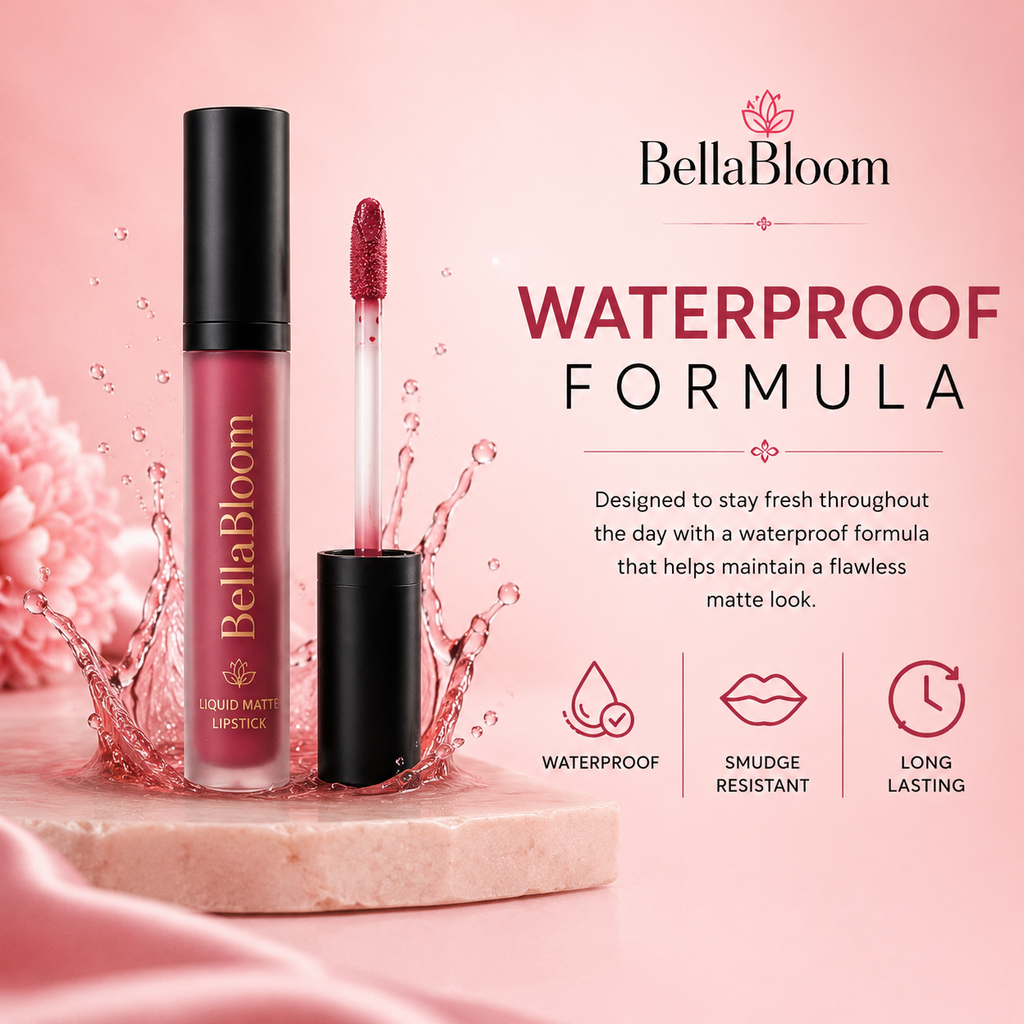 BellaBloom Liquid Matte Waterproof Lipstick - Dark Pink | Long Lasting, Smudge Proof, Lightweight | 5 ml