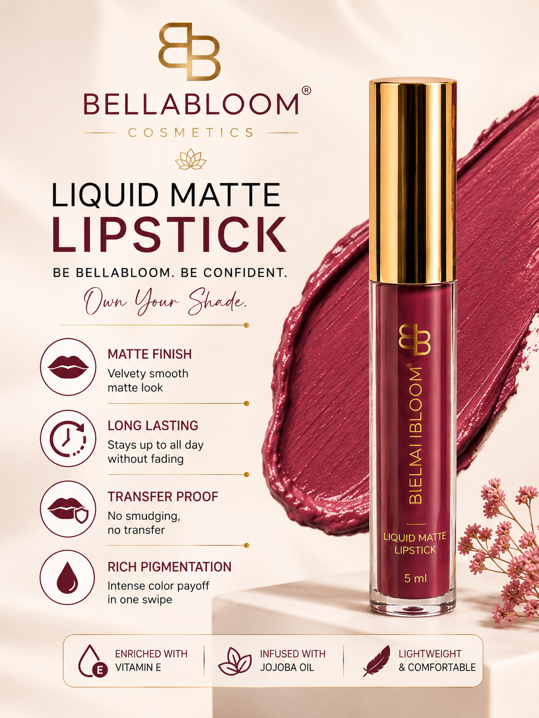BellaBloom Liquid Matte Lipstick – Toffee