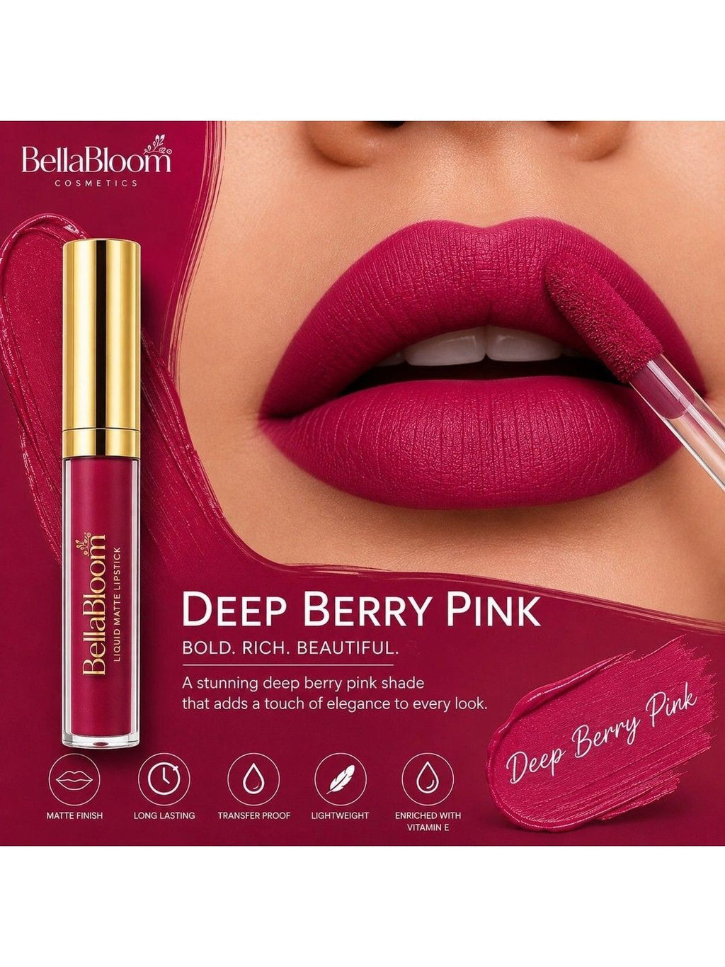 BellaBloom Berry Pink Liquid Matte Lipstick — product image 3