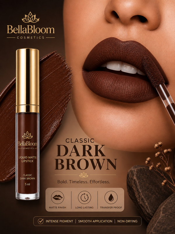 BellaBloom Chestnut Brown Liquid Matte Lipstick | Waterproof & Transfer Proof | 5ml