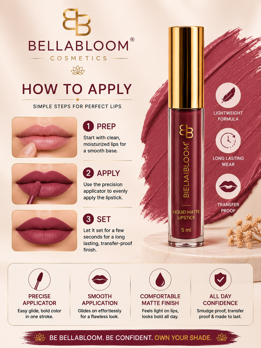 BellaBloom Liquid Matte Lipstick – Toffee