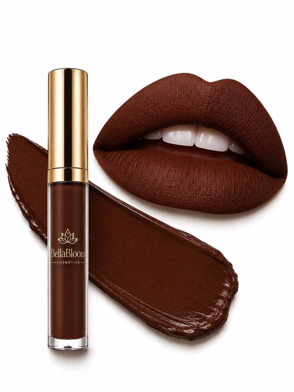 BellaBloom Chocolate Matte - Shade 02 | Liquid Matte Lipstick | Waterproof | Transfer Proof | Long Lasting | 5ml