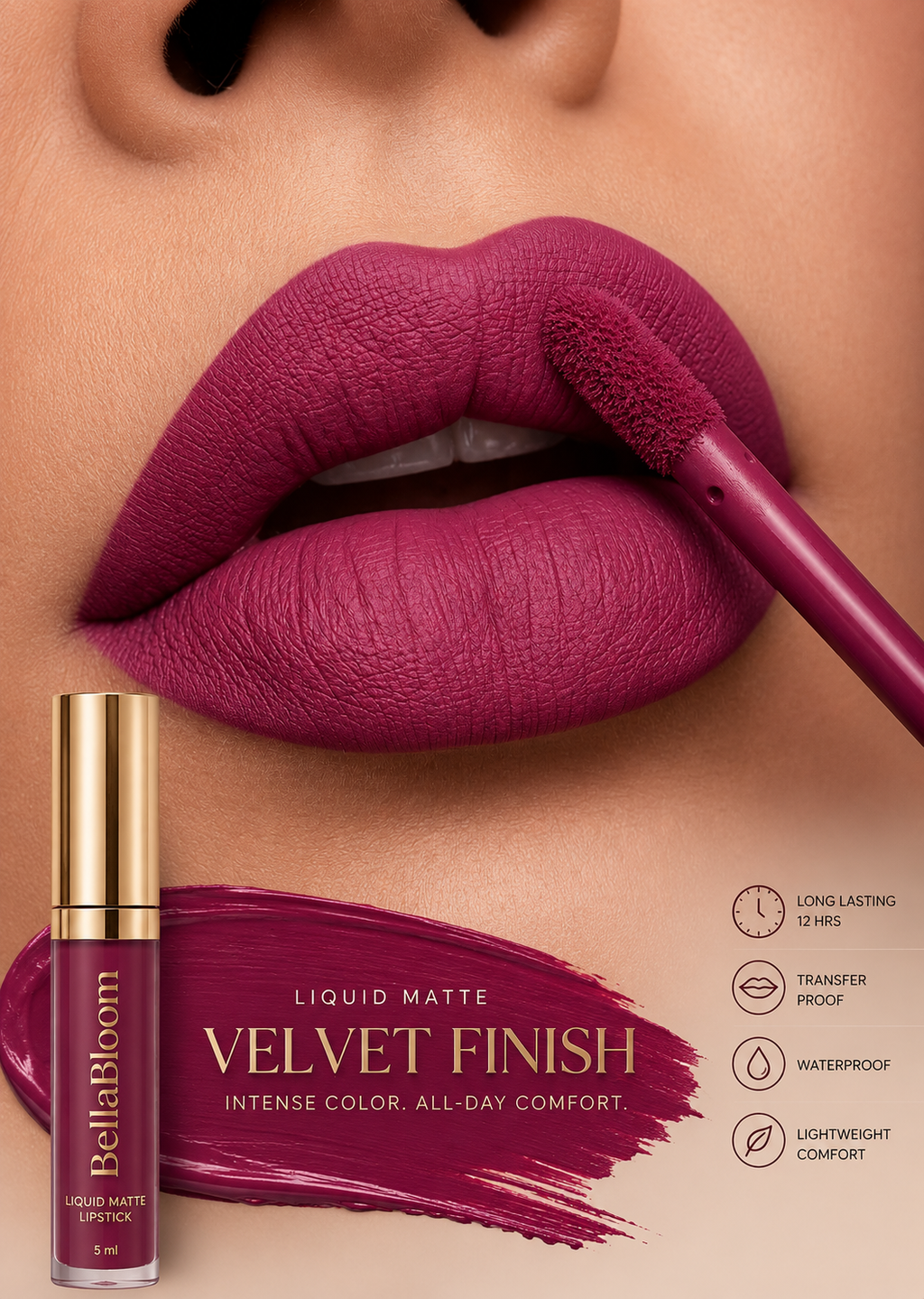 BellaBloom Dark Pink Liquid Matte Lipstick — product image 5