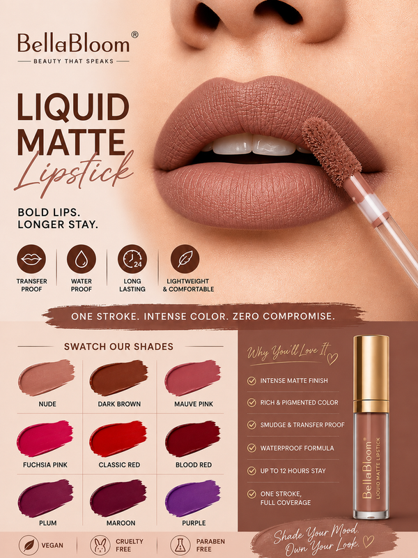 BellaBloom Magenta Pink Liquid Matte Lipstick | Waterproof | Transfer Proof | Smudge Proof | Long Lasting | 5 ml